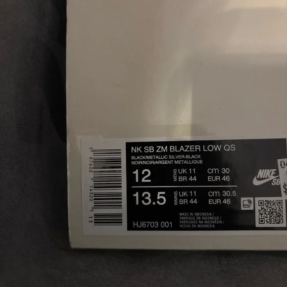 Size 10- 12 Nike Dancer Skateboards x Zoom Blazer SB Low Black Metallic Silver - Picture 9 of 11